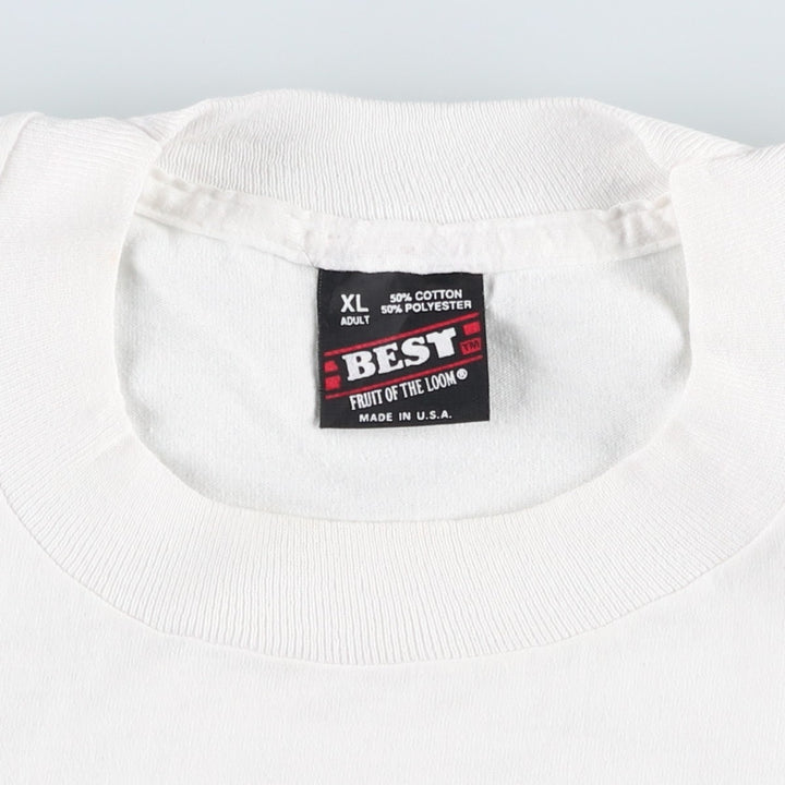 90'S Fruit of the Loom Best Print T-Shirt, Made in USA, Men's Size XL (approx.) cotton white type Vintage Second Hand