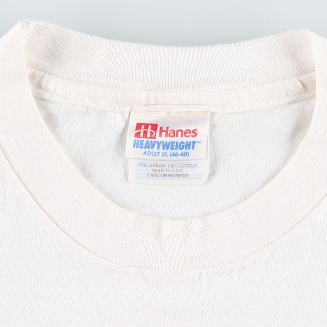 90'S Hanes Heavyweight Printed T-shirt Made in USA Men's XL Vintage cotton white type Vintage Second Hand