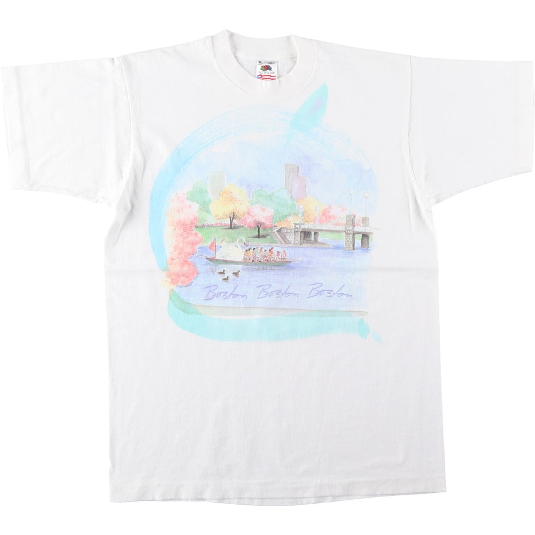 90'S Fruit of the Loom printed T-shirt, made in the USA, men's size M, vintage cotton white type Vintage Second Hand