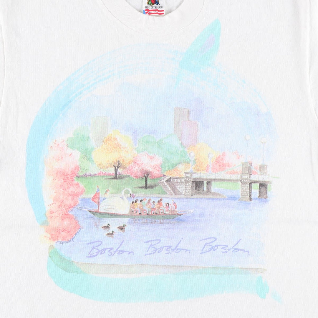 90'S Fruit of the Loom printed T-shirt, made in the USA, men's size M, vintage cotton white type Vintage Second Hand