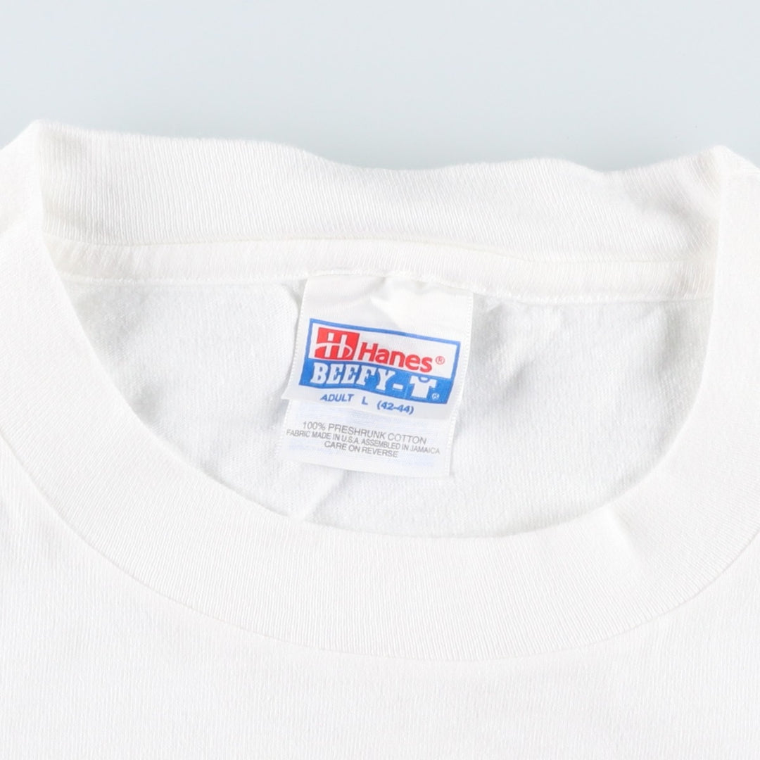 90'S Hanes BEEFY-T Blue Tag Message Print T-Shirt, Made in USA, Men's Size L (Equivalent), Vintage cotton white type Vintage Second Hand