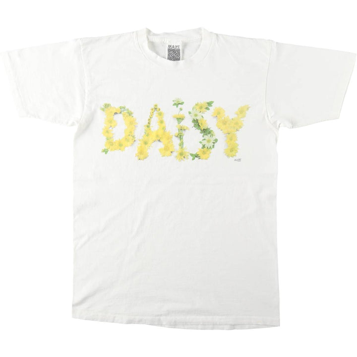 90'S MAZE Floral Print T-Shirt, Made in USA, Men's Size L (Equivalent), Vintage cotton white type Vintage Second Hand