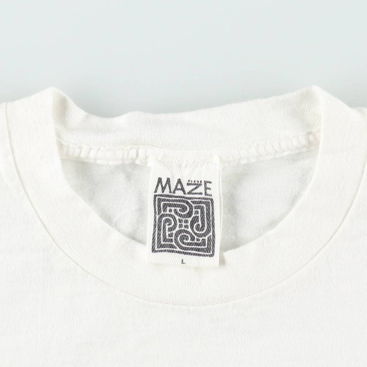 90'S MAZE Floral Print T-Shirt, Made in USA, Men's Size L (Equivalent), Vintage cotton white type Vintage Second Hand