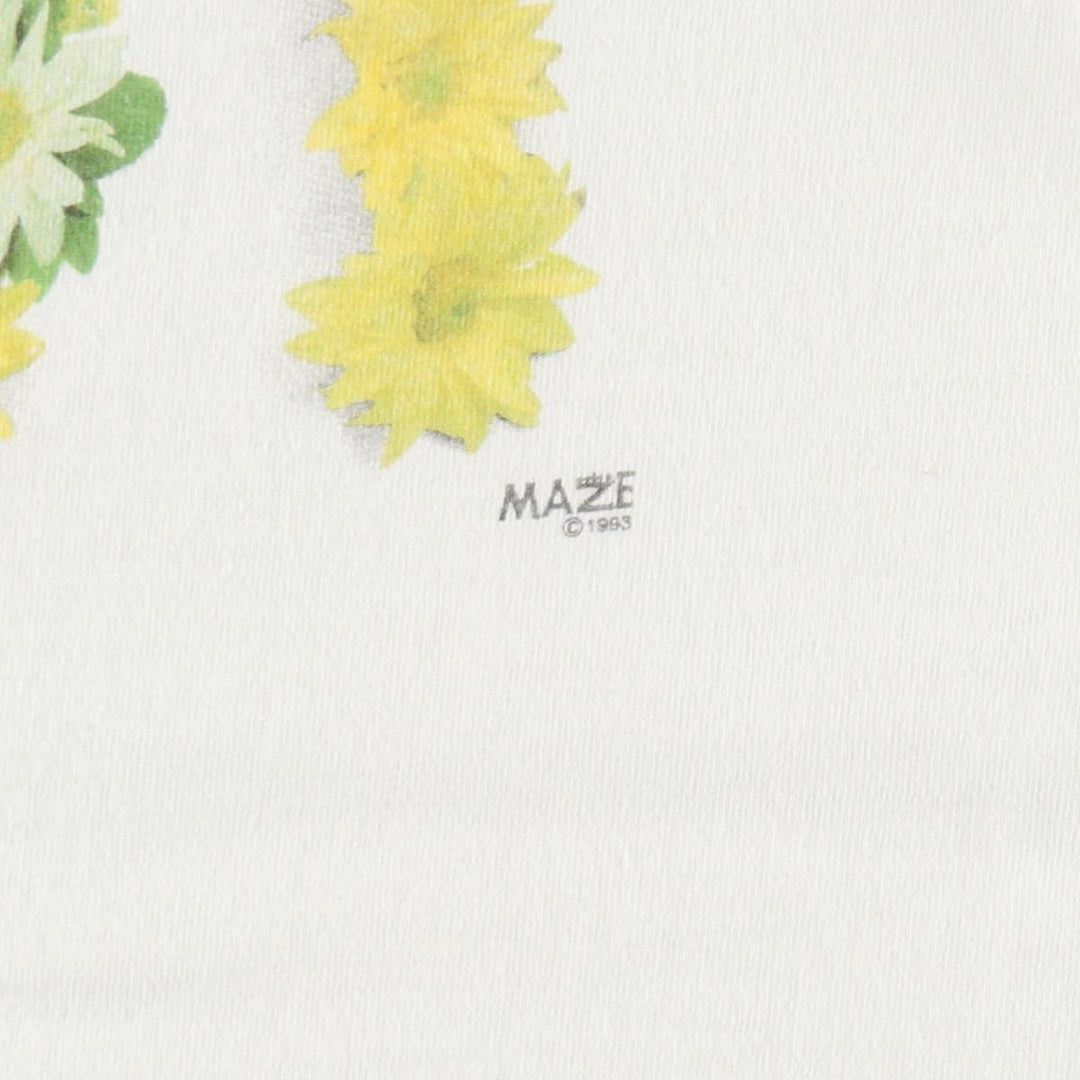 90'S MAZE Floral Print T-Shirt, Made in USA, Men's Size L (Equivalent), Vintage cotton white type Vintage Second Hand