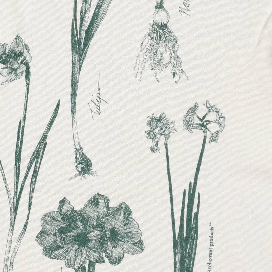 90'S Rel e vant products Botanical Pattern Print T-Shirt, Made in USA, Men's XL equivalent, Vintage cotton ivory Vintage Second Hand