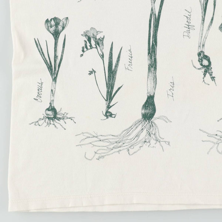 90'S Rel e vant products Botanical Pattern Print T-Shirt, Made in USA, Men's XL equivalent, Vintage cotton ivory Vintage Second Hand