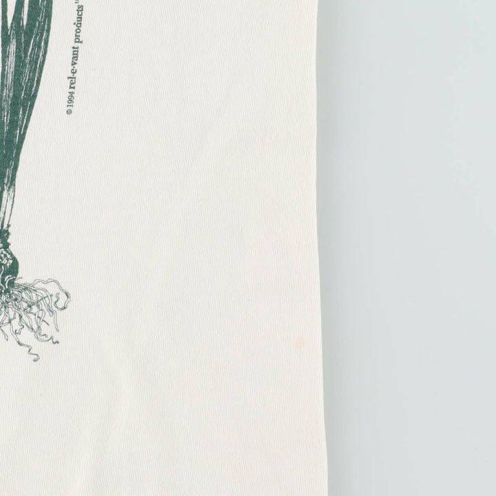 90'S Rel e vant products Botanical Pattern Print T-Shirt, Made in USA, Men's XL equivalent, Vintage cotton ivory Vintage Second Hand