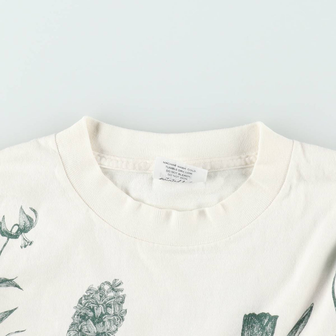 90'S Rel e vant products Botanical Pattern Print T-Shirt, Made in USA, Men's XL equivalent, Vintage cotton ivory Vintage Second Hand