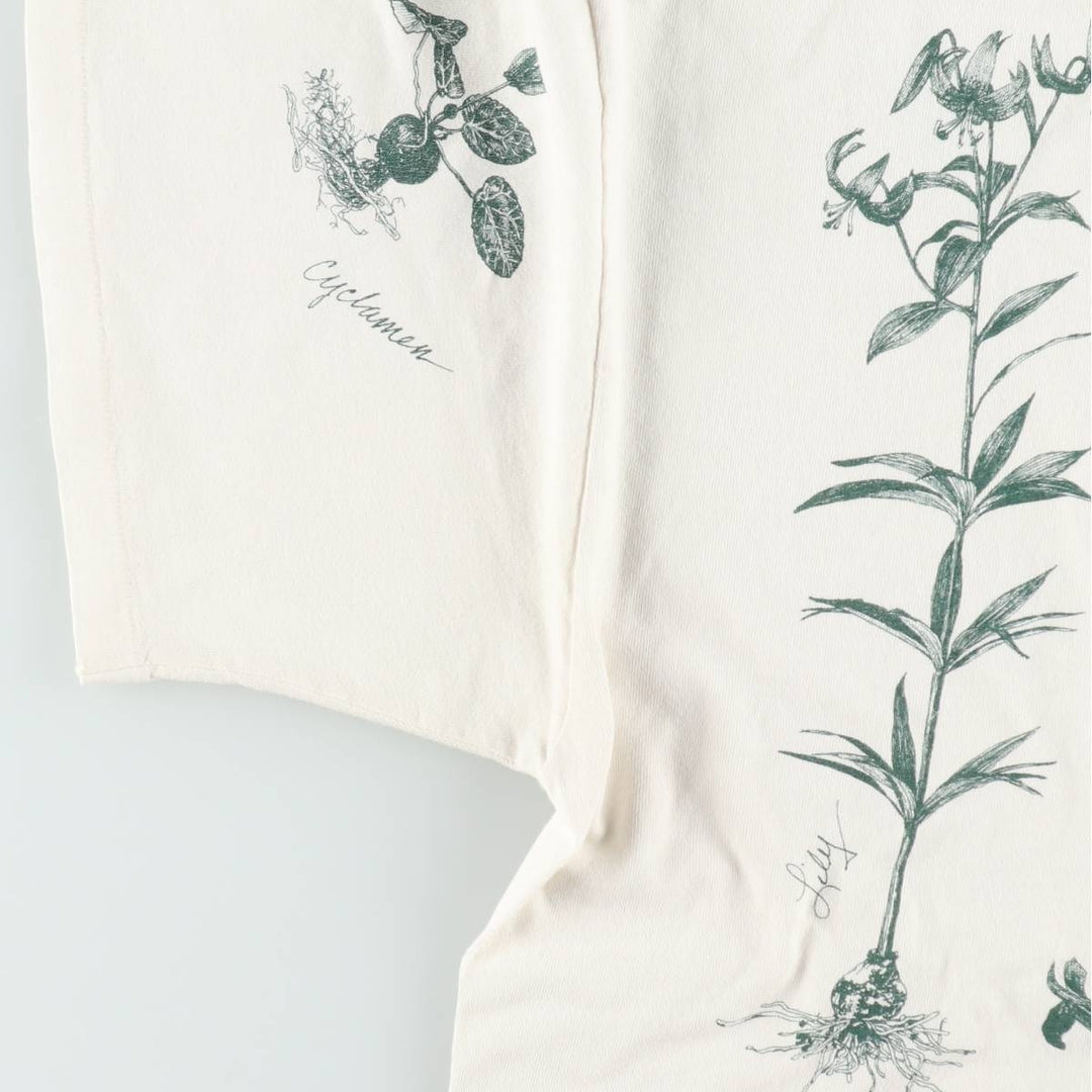 90'S Rel e vant products Botanical Pattern Print T-Shirt, Made in USA, Men's XL equivalent, Vintage cotton ivory Vintage Second Hand