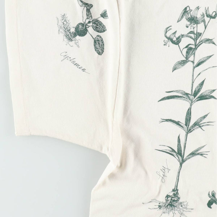 90'S Rel e vant products Botanical Pattern Print T-Shirt, Made in USA, Men's XL equivalent, Vintage cotton ivory Vintage Second Hand