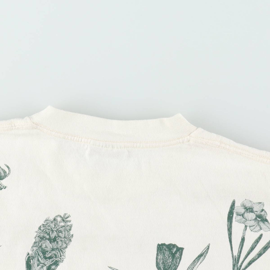90'S Rel e vant products Botanical Pattern Print T-Shirt, Made in USA, Men's XL equivalent, Vintage cotton ivory Vintage Second Hand