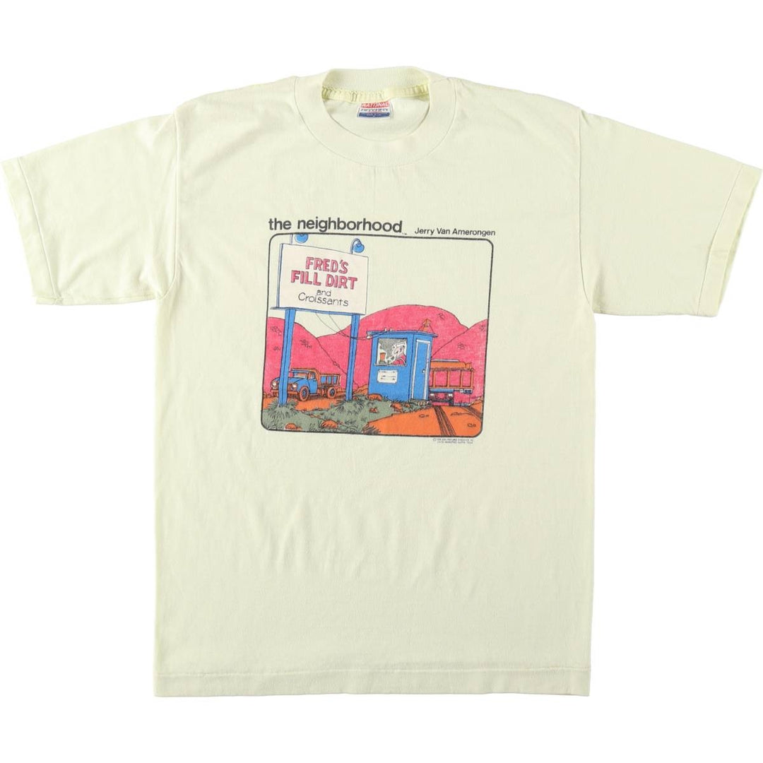 80'S NATONAL FIFTY-FIFTY Print T-Shirt, Made in USA, Men's Size M (Equivalent), Vintage cotton yellow type Vintage Second Hand