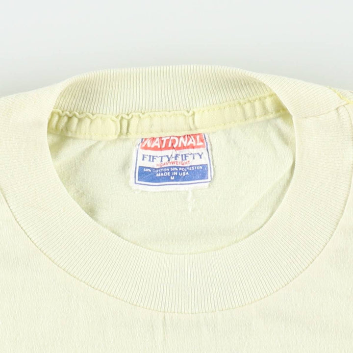 80'S NATONAL FIFTY-FIFTY Print T-Shirt, Made in USA, Men's Size M (Equivalent), Vintage cotton yellow type Vintage Second Hand