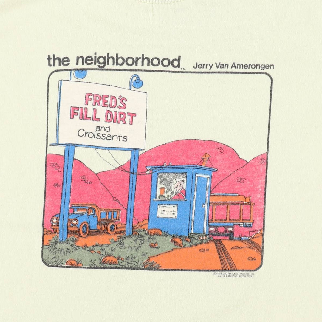 80'S NATONAL FIFTY-FIFTY Print T-Shirt, Made in USA, Men's Size M (Equivalent), Vintage cotton yellow type Vintage Second Hand