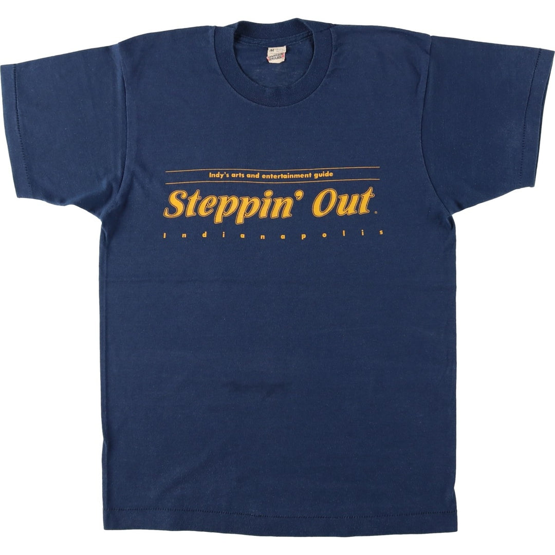 80'S Screen Stars Steppin' Out Print T-Shirt, Made in USA, Men's Size M (approx.), Vintage cotton navy blue type Vintage Second Hand