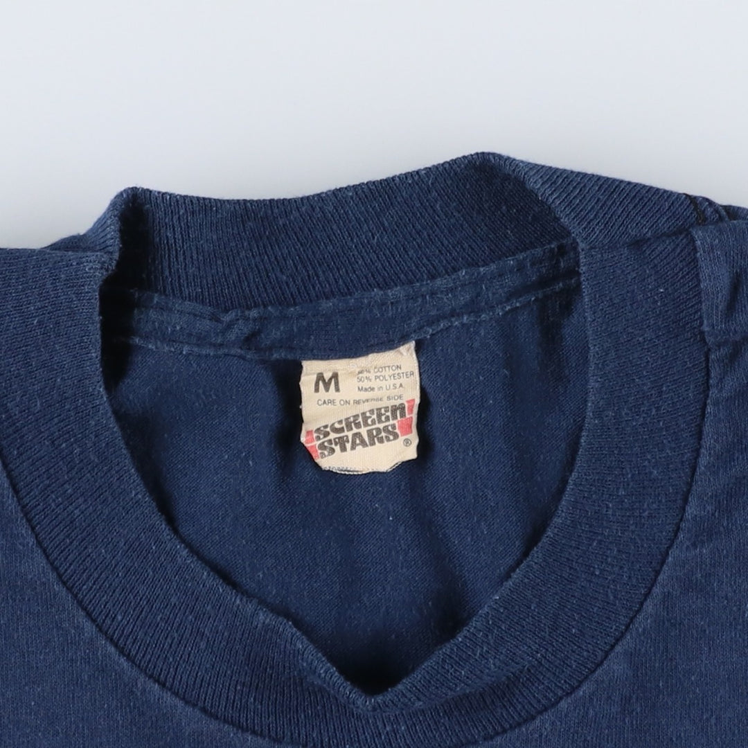 80'S Screen Stars Steppin' Out Print T-Shirt, Made in USA, Men's Size M (approx.), Vintage cotton navy blue type Vintage Second Hand