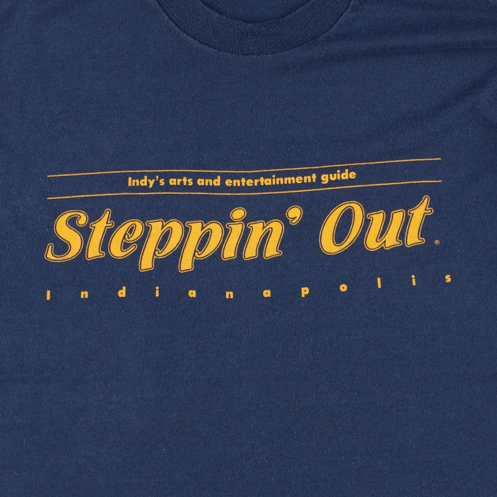 80'S Screen Stars Steppin' Out Print T-Shirt, Made in USA, Men's Size M (approx.), Vintage cotton navy blue type Vintage Second Hand