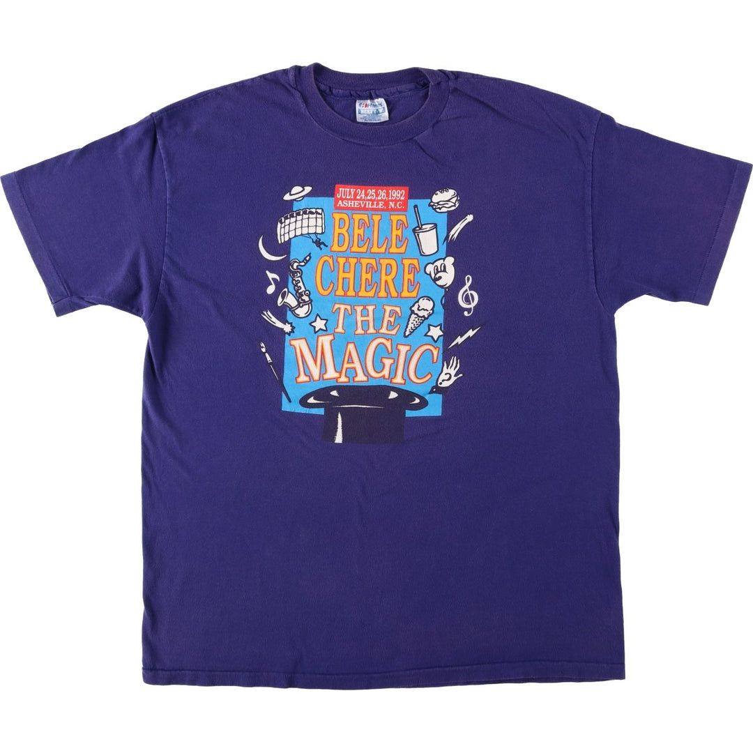 Vintage 90'S Hanes BEEFY-T Blue Tag Print T-Shirt, Made in USA, Men's Size XL cotton purple type Vintage Second Hand