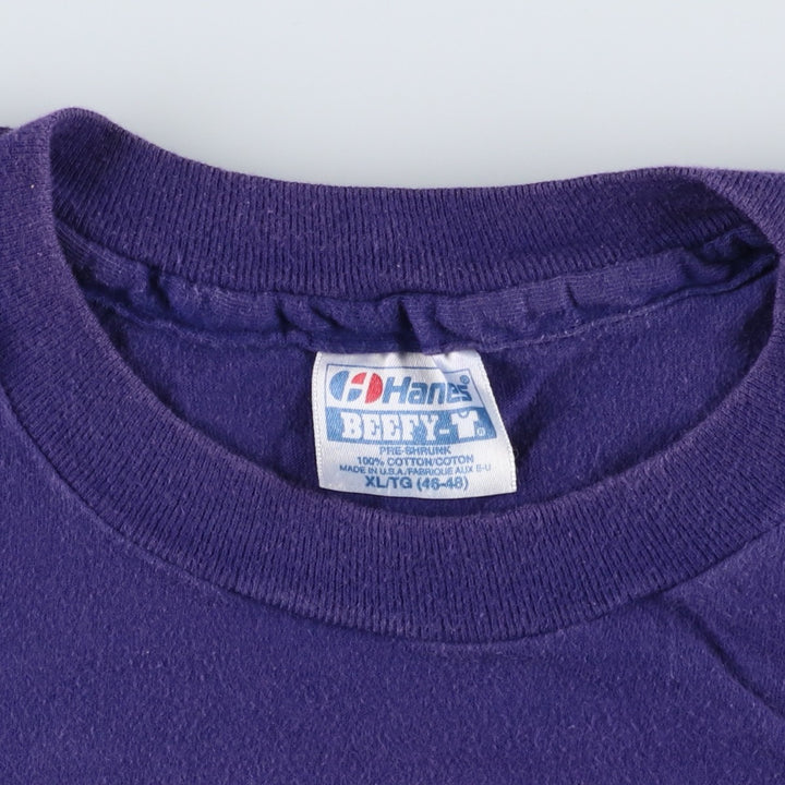 Vintage 90'S Hanes BEEFY-T Blue Tag Print T-Shirt, Made in USA, Men's Size XL cotton purple type Vintage Second Hand