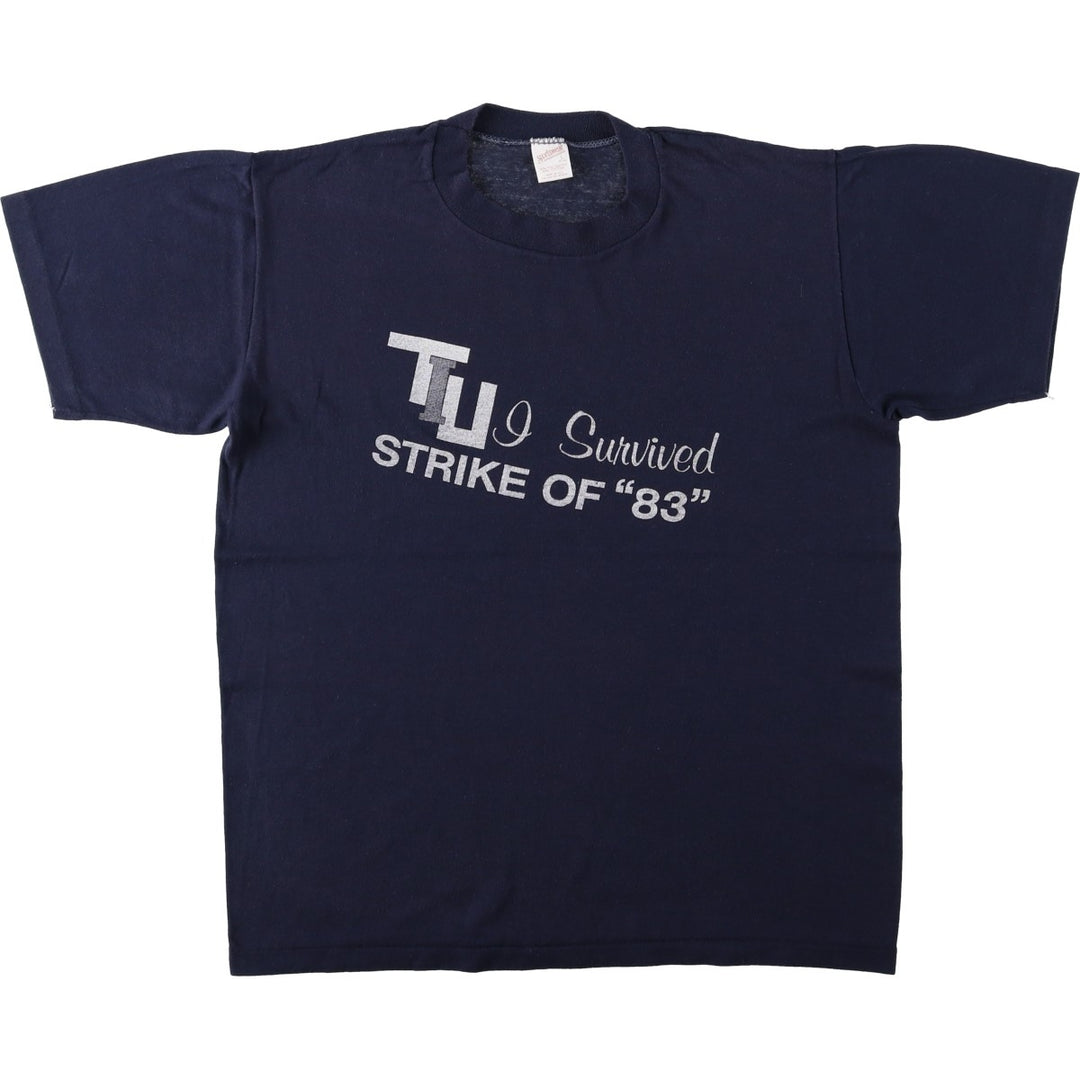 80'S Sportswear Print T-Shirt, Made in USA, Men's Size L (Equivalent), Vintage cotton navy blue type Vintage Second Hand