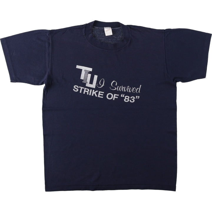 80'S Sportswear Print T-Shirt, Made in USA, Men's Size L (Equivalent), Vintage cotton navy blue type Vintage Second Hand