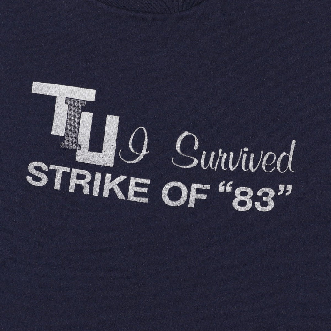 80'S Sportswear Print T-Shirt, Made in USA, Men's Size L (Equivalent), Vintage cotton navy blue type Vintage Second Hand