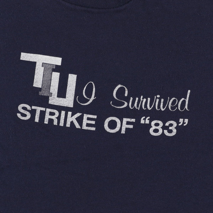 80'S Sportswear Print T-Shirt, Made in USA, Men's Size L (Equivalent), Vintage cotton navy blue type Vintage Second Hand