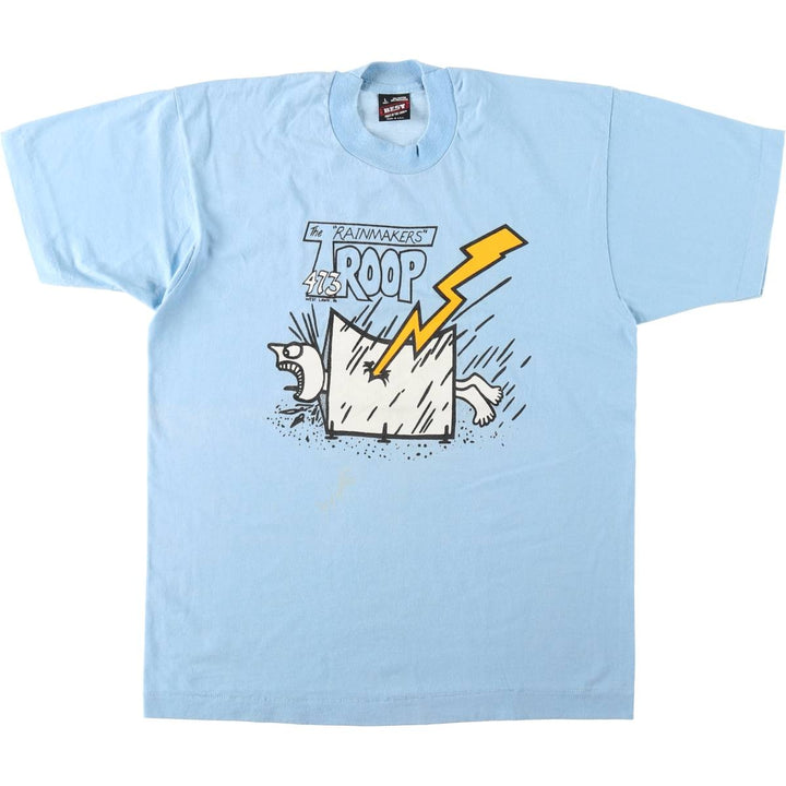 90'S Fruit of the Loom Best Printed T-shirt, Made in USA, Men's L size, Vintage cotton Blue type light blue Vintage Second Hand