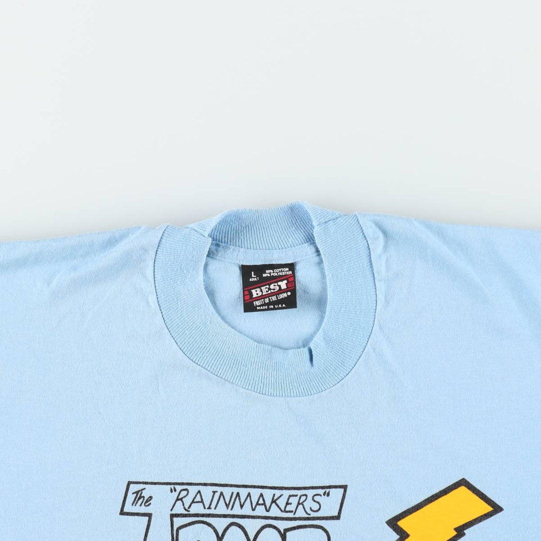 90'S Fruit of the Loom Best Printed T-shirt, Made in USA, Men's L size, Vintage cotton Blue type light blue Vintage Second Hand