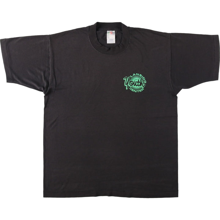 90s-00'S Fruit of the Loom printed T-shirt, men's size L (approx.) cotton black type Vintage Second Hand