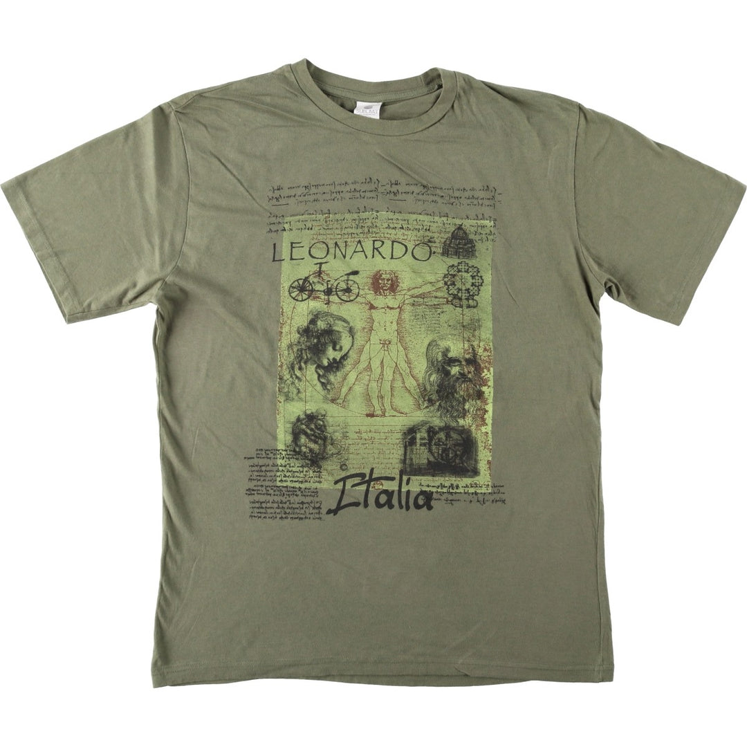 SUBLIMA LEONARDO DA VINCI Leonardo da Vinci Great Figure T-shirt, Made in Italy, Men's XL equivalent. cotton Khaki type Vintage Second Hand