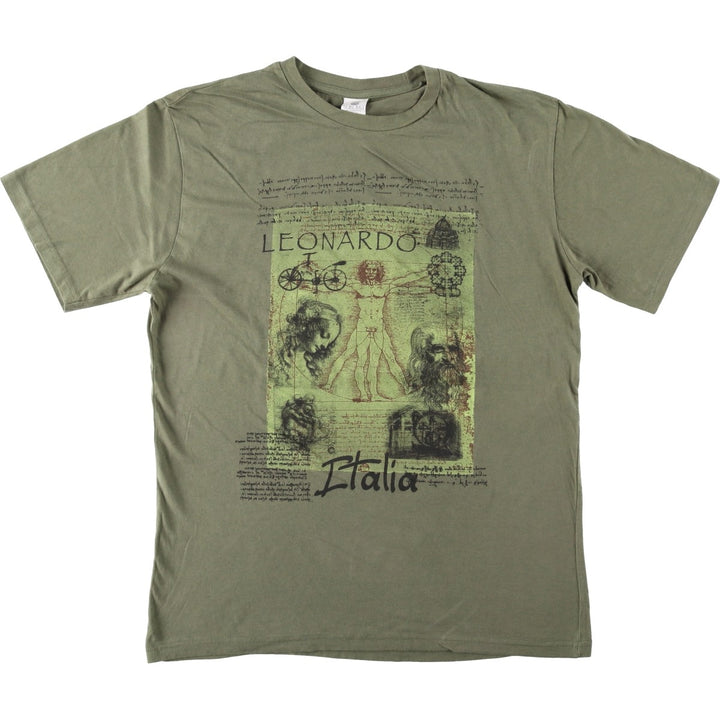 SUBLIMA LEONARDO DA VINCI Leonardo da Vinci Great Figure T-shirt, Made in Italy, Men's XL equivalent. cotton Khaki type Vintage Second Hand