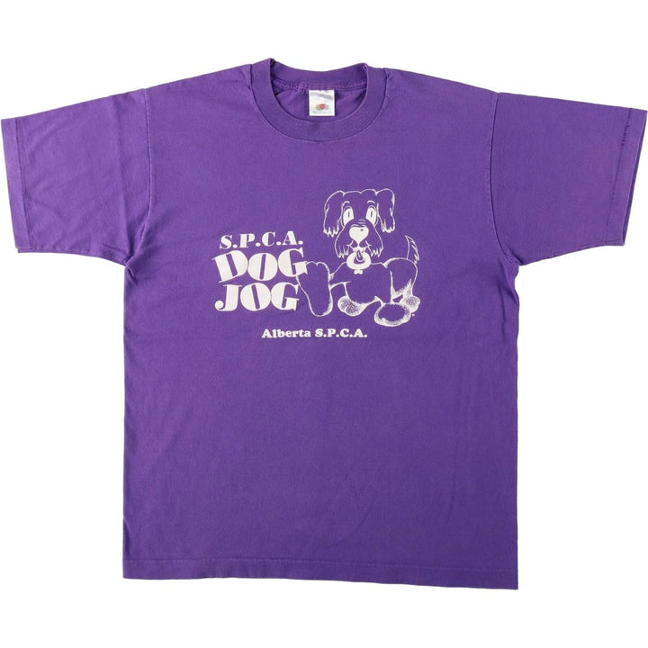 Fruit of the Loom dog print T-shirt, made in Canada, men's size L equivalent. cotton purple type Vintage Second Hand