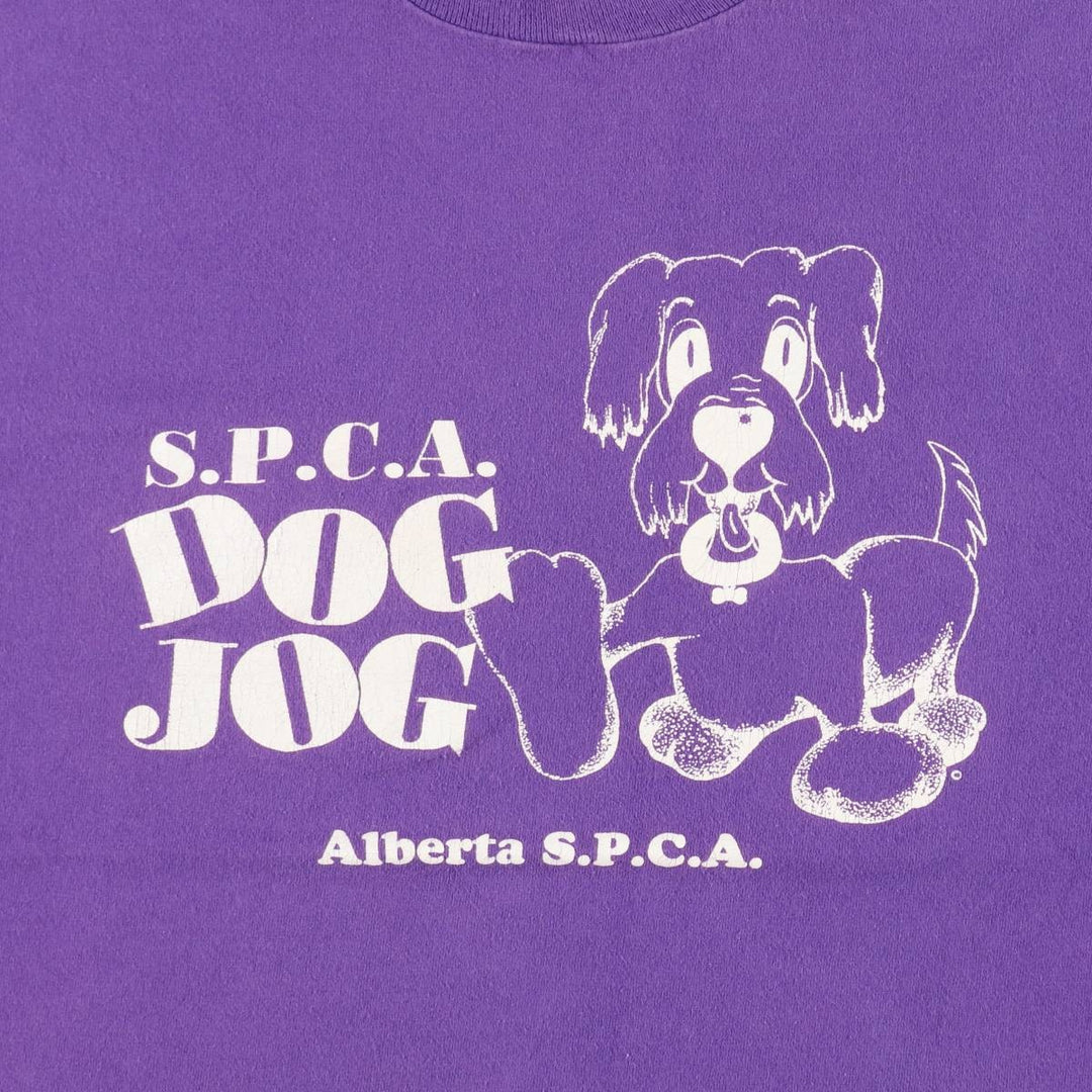 Fruit of the Loom dog print T-shirt, made in Canada, men's size L equivalent. cotton purple type Vintage Second Hand