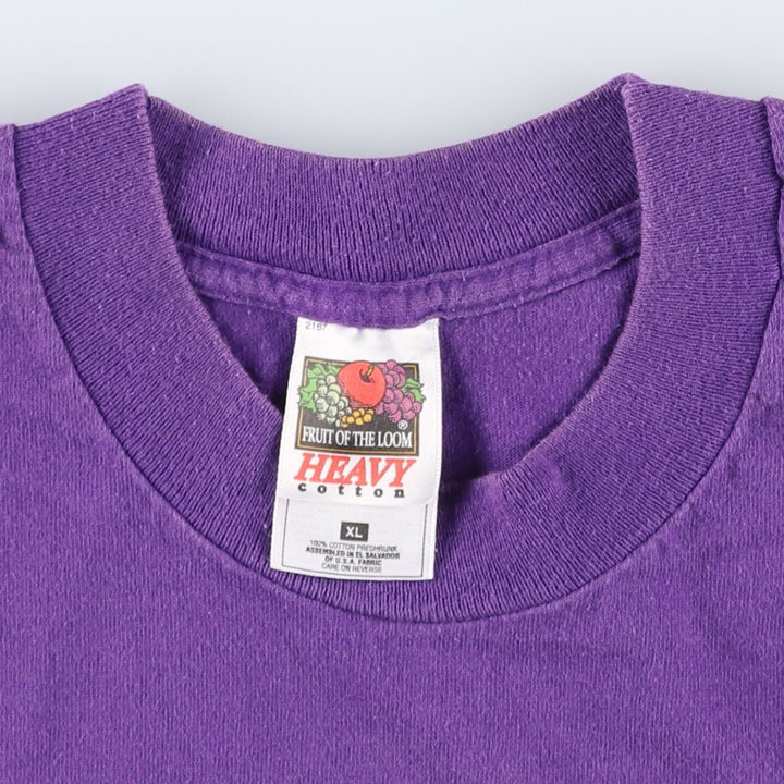 90'S Fruit of the Loom printed T-shirt, men's XL size, vintage cotton purple type Vintage Second Hand
