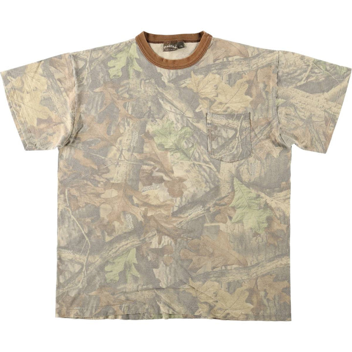 90'S SPARTAN Camouflage Pattern Real Tree Camo Print T-Shirt, Made in USA, Men's Size L (Equivalent), Vintage cotton Khaki type Vintage Second Hand