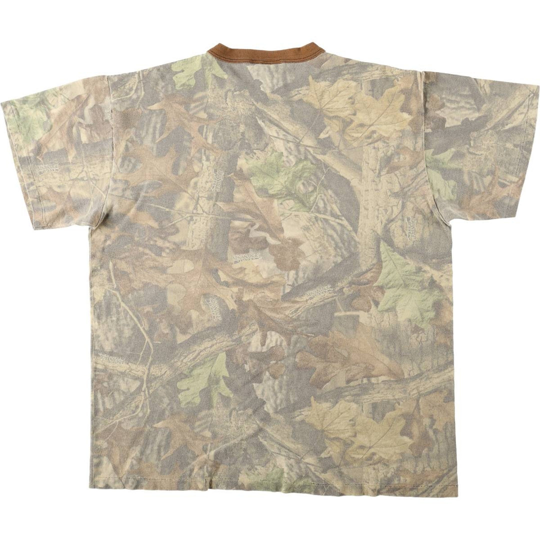 90'S SPARTAN Camouflage Pattern Real Tree Camo Print T-Shirt, Made in USA, Men's Size L (Equivalent), Vintage cotton Khaki type Vintage Second Hand