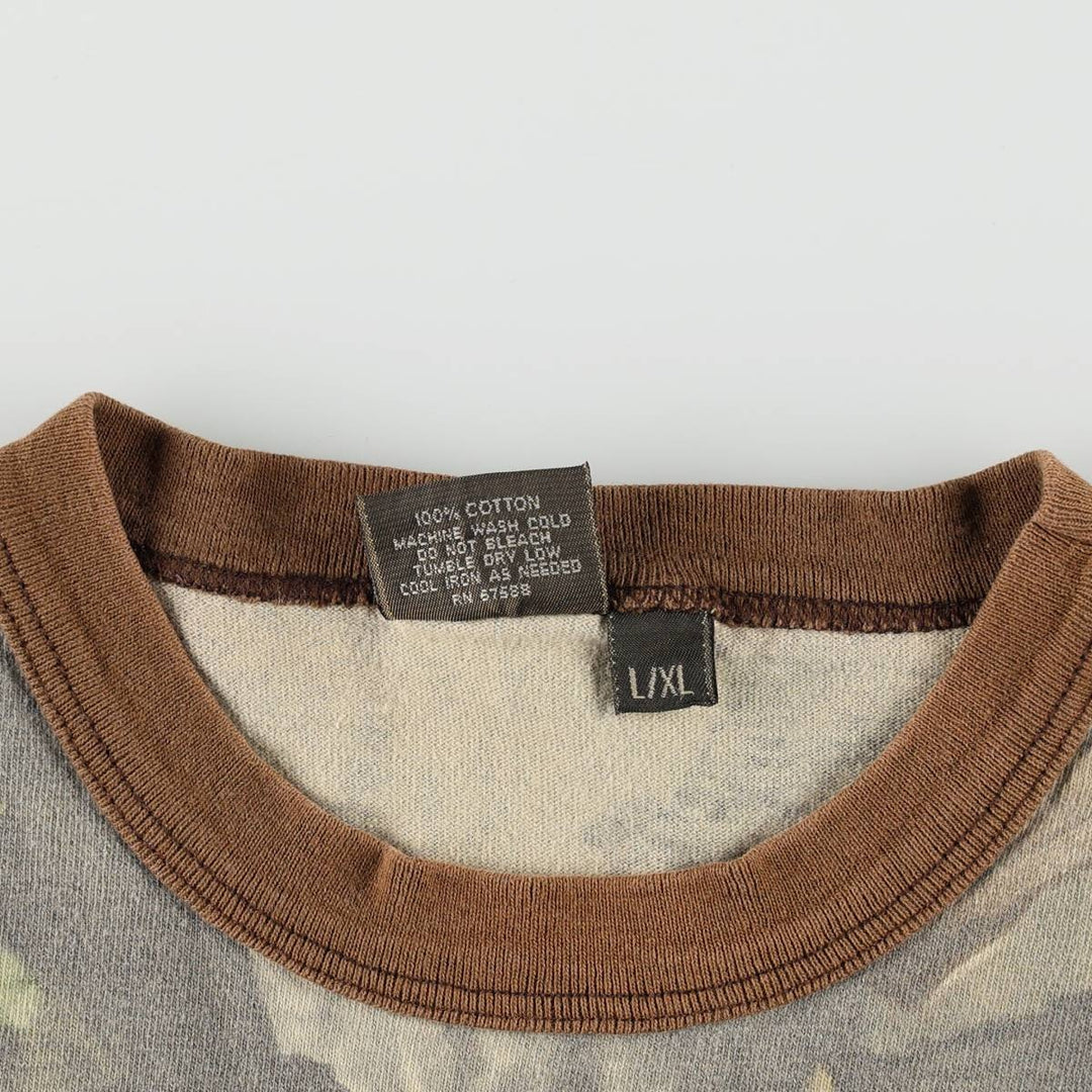 90'S SPARTAN Camouflage Pattern Real Tree Camo Print T-Shirt, Made in USA, Men's Size L (Equivalent), Vintage cotton Khaki type Vintage Second Hand