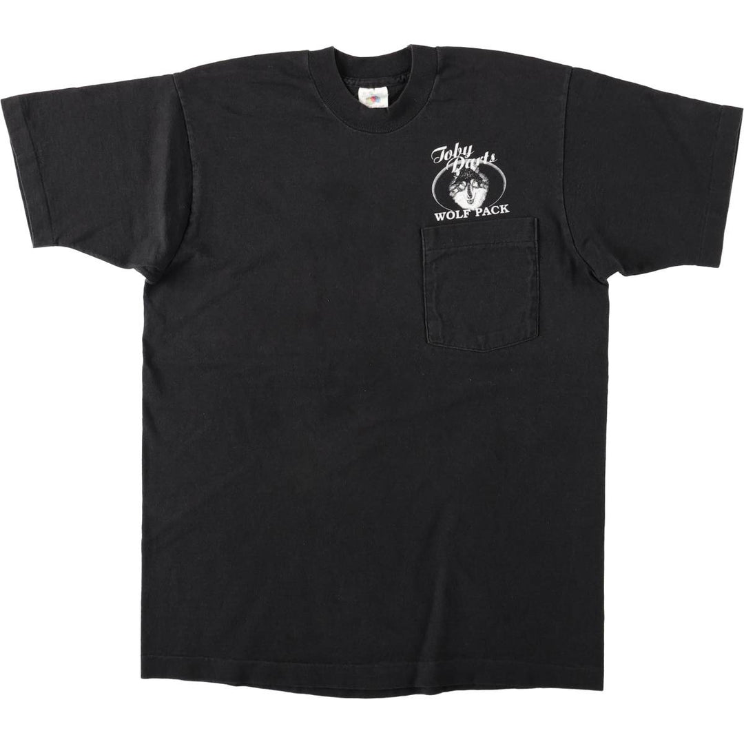 90'S Fruit of the Loom Wolf Pattern Print T-Shirt, Made in USA, Men's Size M (approx.), Vintage cotton black type Vintage Second Hand