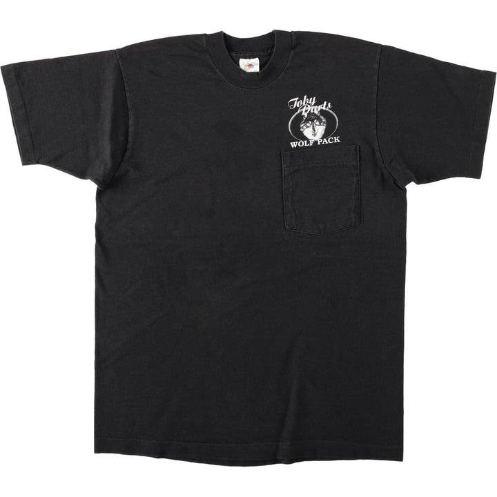 90'S Fruit of the Loom Wolf Pattern Print T-Shirt, Made in USA, Men's Size M (approx.), Vintage cotton black type Vintage Second Hand
