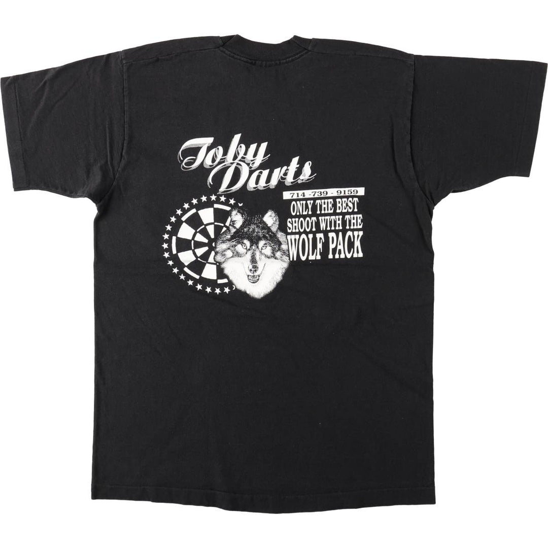 90'S Fruit of the Loom Wolf Pattern Print T-Shirt, Made in USA, Men's Size M (approx.), Vintage cotton black type Vintage Second Hand