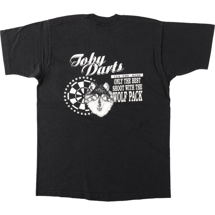 90'S Fruit of the Loom Wolf Pattern Print T-Shirt, Made in USA, Men's Size M (approx.), Vintage cotton black type Vintage Second Hand