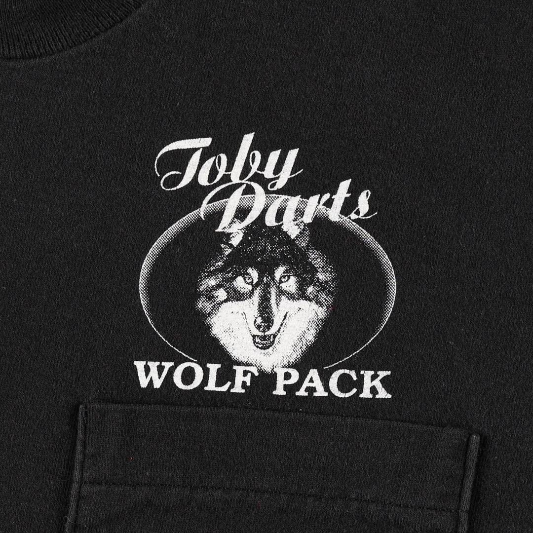 90'S Fruit of the Loom Wolf Pattern Print T-Shirt, Made in USA, Men's Size M (approx.), Vintage cotton black type Vintage Second Hand