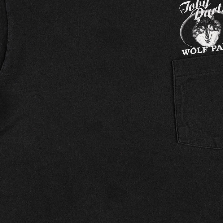 90'S Fruit of the Loom Wolf Pattern Print T-Shirt, Made in USA, Men's Size M (approx.), Vintage cotton black type Vintage Second Hand