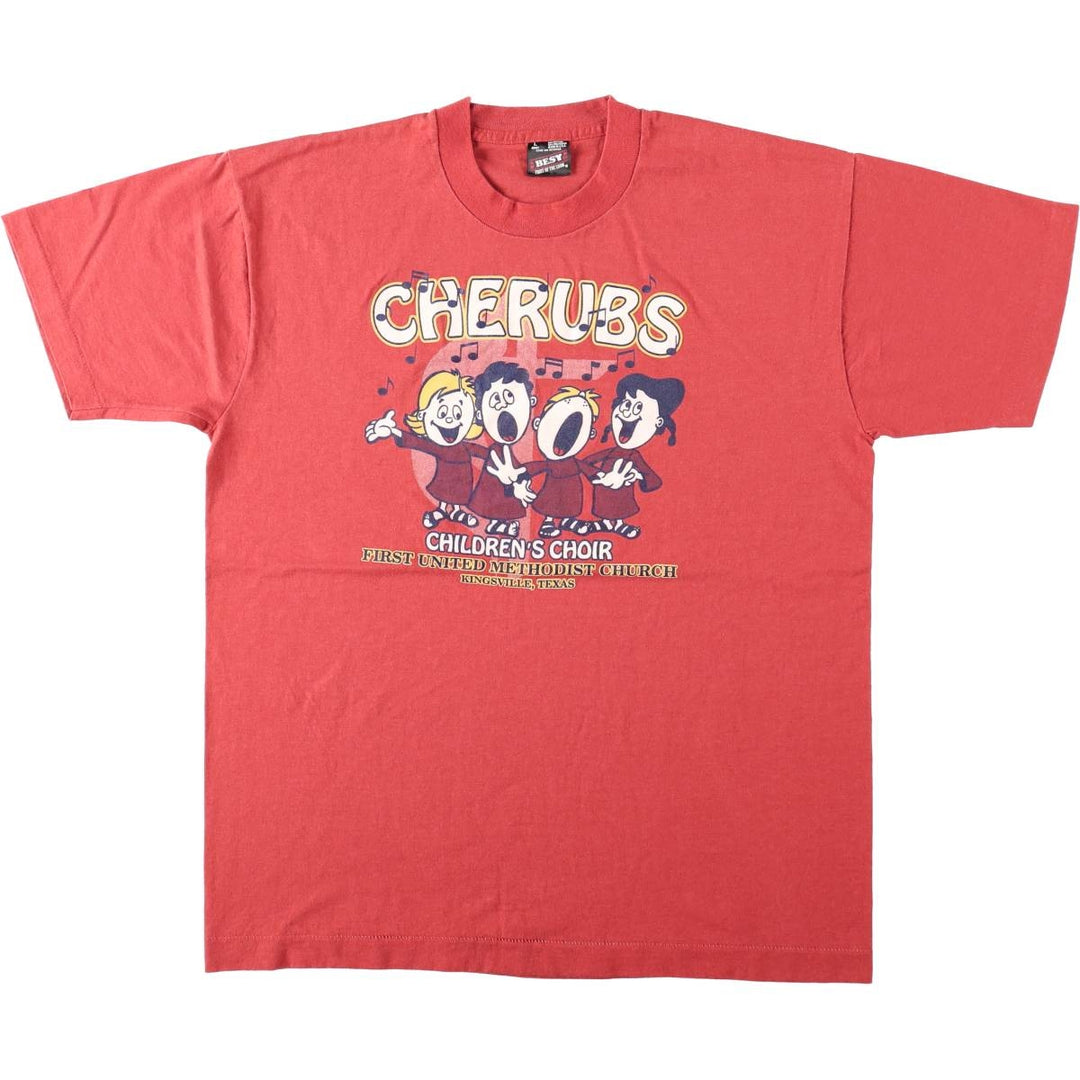 90'S Fruit of the Loom Best Printed T-shirt, Made in USA, Men's L size, Vintage cotton red type Vintage Second Hand