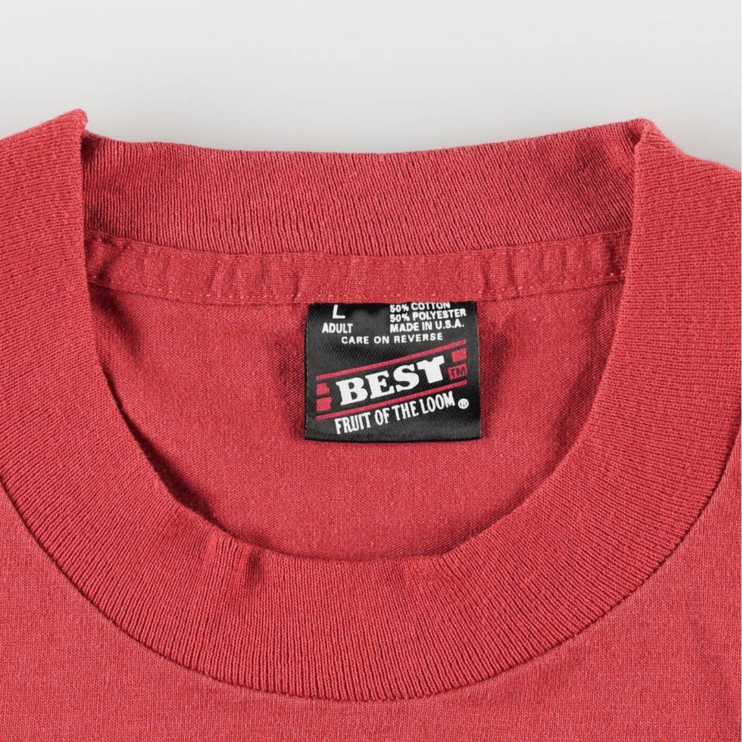 90'S Fruit of the Loom Best Printed T-shirt, Made in USA, Men's L size, Vintage cotton red type Vintage Second Hand
