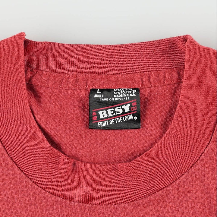 90'S Fruit of the Loom Best Printed T-shirt, Made in USA, Men's L size, Vintage cotton red type Vintage Second Hand