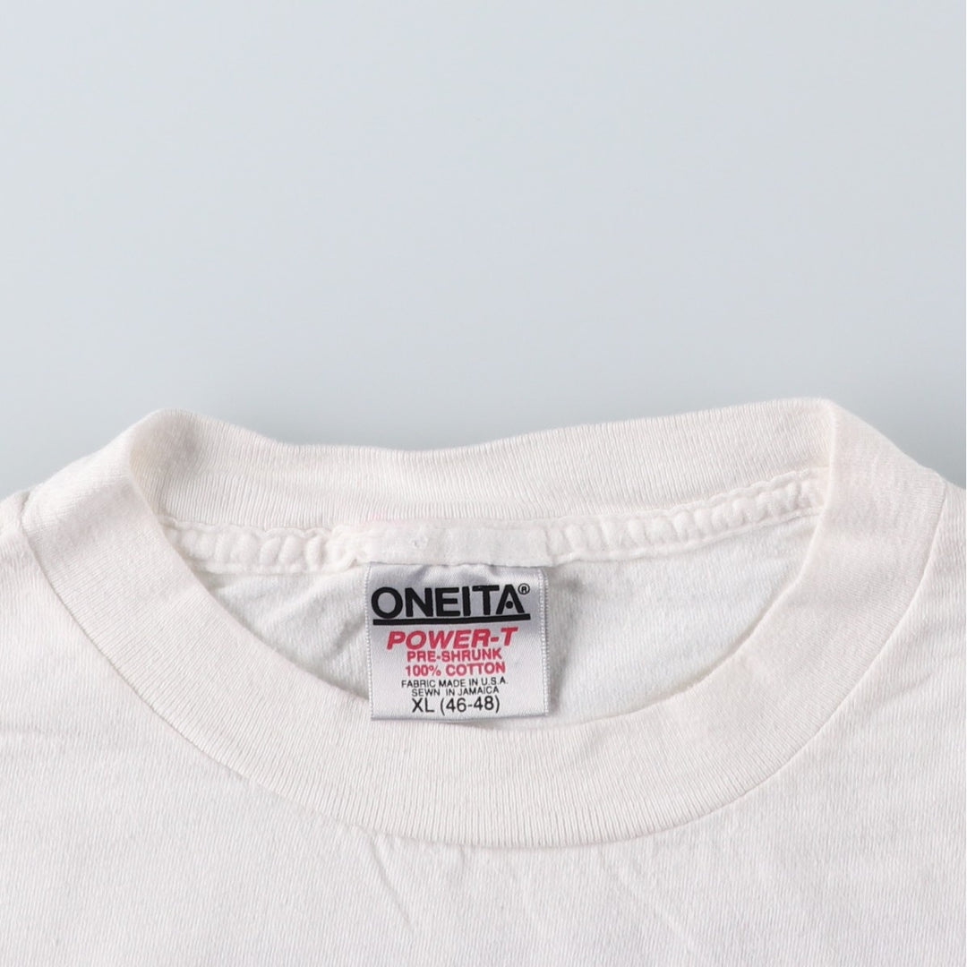 90'S ONEITA erotic t-shirt with message print, men's size XL equivalent, vintage. cotton white type Vintage Second Hand