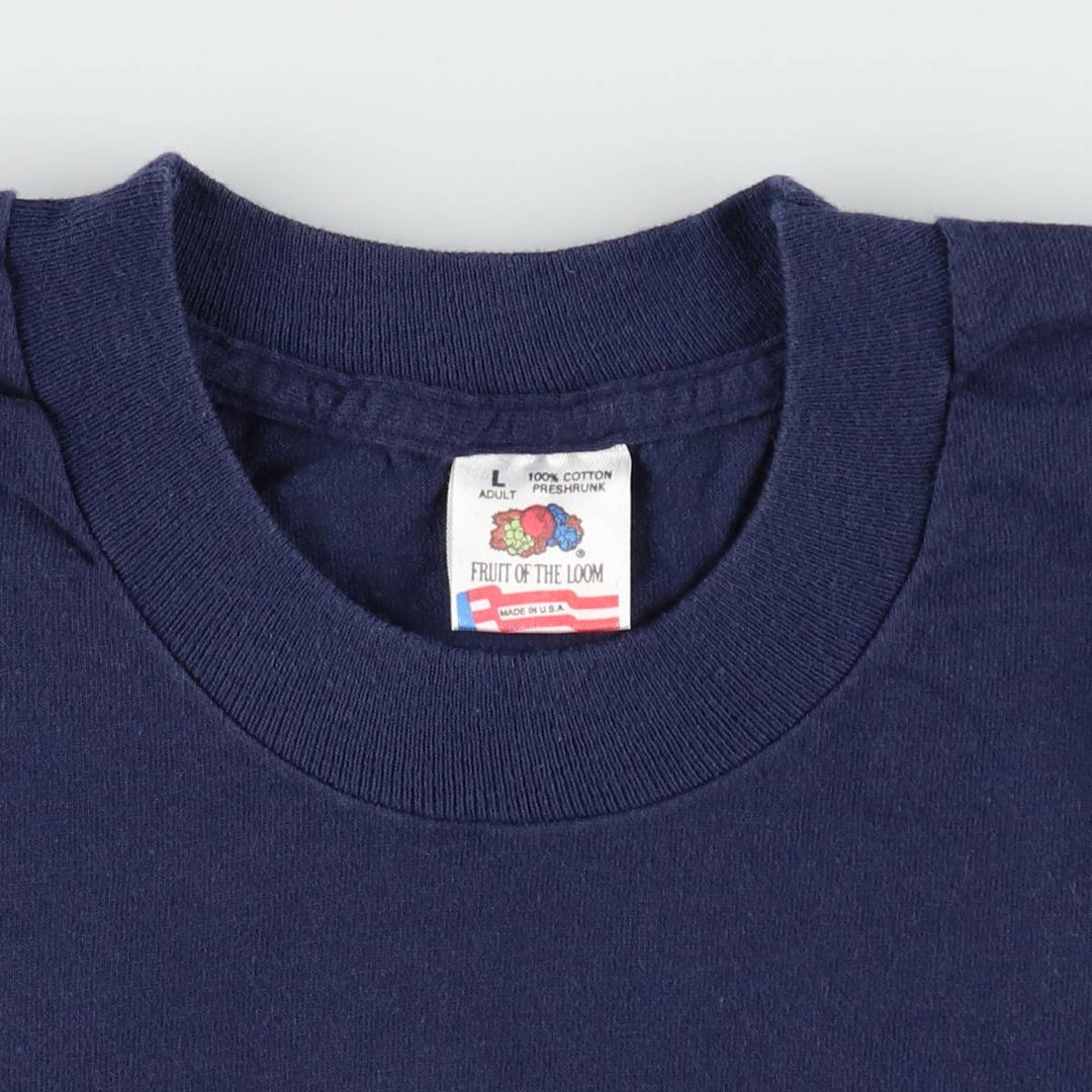 90'S Fruit of the Loom printed T-shirt, made in the USA, men's size L, vintage cotton navy blue type Vintage Second Hand