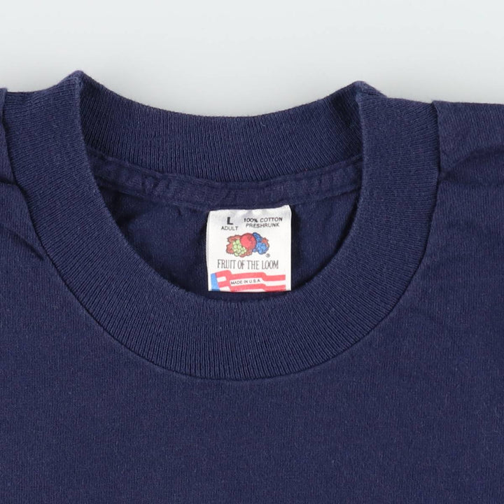 90'S Fruit of the Loom printed T-shirt, made in the USA, men's size L, vintage cotton navy blue type Vintage Second Hand